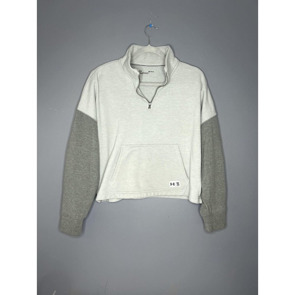 Under Armour Pullover Womens M Quarter Zip Athletic Grey Colorblock Cropped Boxy